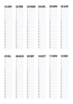 Year Monthly Planer Blank Template