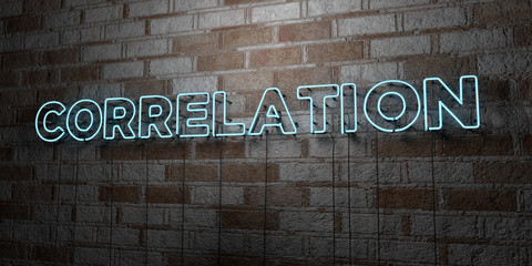 CORRELATION - Glowing Neon Sign on stonework wall - 3D rendered royalty free stock illustration.  Can be used for online banner ads and direct mailers..