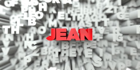 JEAN -  Red text on typography background - 3D rendered royalty free stock image. This image can be used for an online website banner ad or a print postcard.