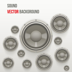 Light Background of Sound speakers Dynamics. Theme of music. Vector Illustration.