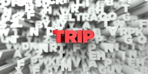 TRIP -  Red text on typography background - 3D rendered royalty free stock image. This image can be used for an online website banner ad or a print postcard.