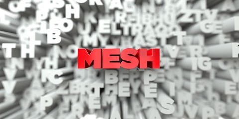 MESH -  Red text on typography background - 3D rendered royalty free stock image. This image can be used for an online website banner ad or a print postcard.