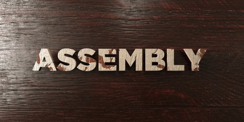 Naklejka premium Assembly - grungy wooden headline on Maple - 3D rendered royalty free stock image. This image can be used for an online website banner ad or a print postcard.