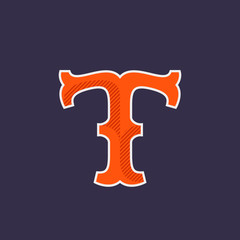 T letter logo with diagonal line shadow.