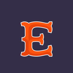 E letter logo with diagonal line shadow.