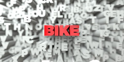BIKE -  Red text on typography background - 3D rendered royalty free stock image. This image can be used for an online website banner ad or a print postcard.