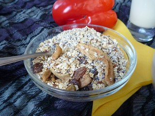 healthy rich breakfast with granola milk and coffee