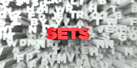 SETS -  Red text on typography background - 3D rendered royalty free stock image. This image can be used for an online website banner ad or a print postcard.