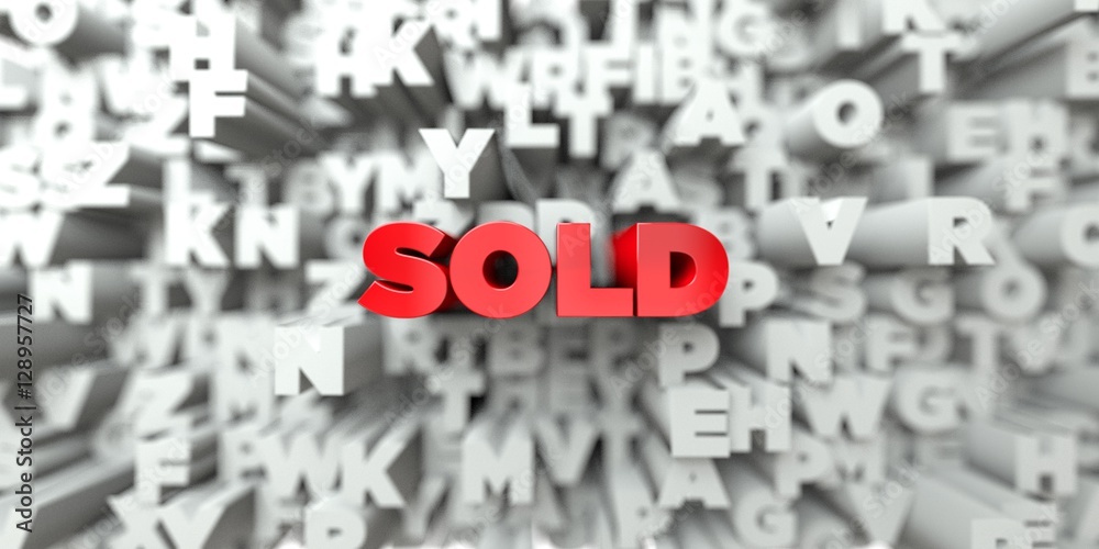 Fototapete sold - red text on typography background - 3d rendered royalty free stock image. this image can be u