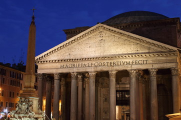 Pantheon at night in Rome, Italy