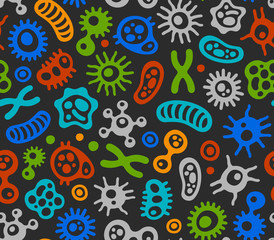 Microbes, Virus and Bacteria Color Seamless Pattern. Vector