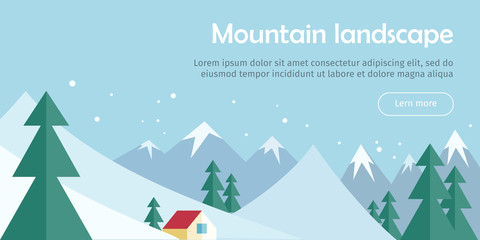 Mountain Landscape Web Banner. Skiing Scinery