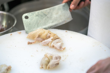 Fototapeta na wymiar cutting chicken breast 
