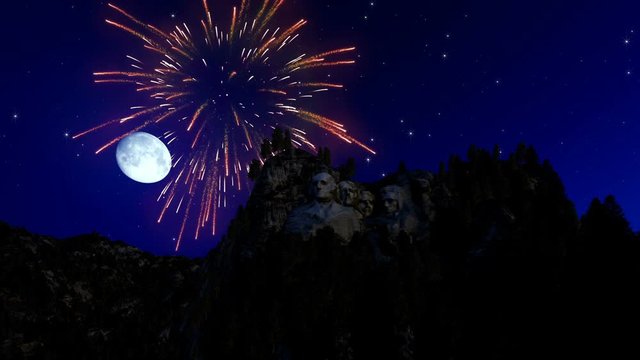 Mount Rushmore at night, 4th of July fireworks