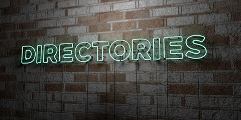 DIRECTORIES - Glowing Neon Sign on stonework wall - 3D rendered royalty free stock illustration.  Can be used for online banner ads and direct mailers..