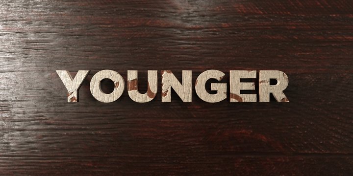 Younger - grungy wooden headline on Maple  - 3D rendered royalty free stock image. This image can be used for an online website banner ad or a print postcard.