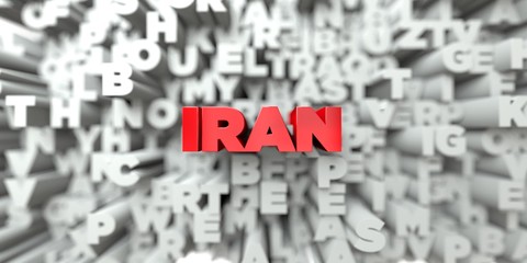 IRAN -  Red text on typography background - 3D rendered royalty free stock image. This image can be used for an online website banner ad or a print postcard.
