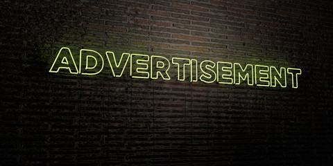ADVERTISEMENT -Realistic Neon Sign on Brick Wall background - 3D rendered royalty free stock image. Can be used for online banner ads and direct mailers..