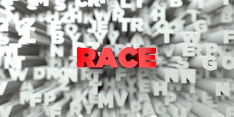 RACE -  Red text on typography background - 3D rendered royalty free stock image. This image can be used for an online website banner ad or a print postcard.