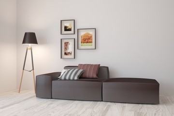 White room with sofa. Scandinavian interior design