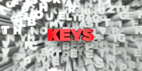 KEYS -  Red text on typography background - 3D rendered royalty free stock image. This image can be used for an online website banner ad or a print postcard.