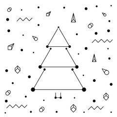christmas tree in line art, diferent stile, for postcard, poster, gifts