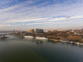 Waterfront, ambarkment of right bank of river Don. Aerial view.