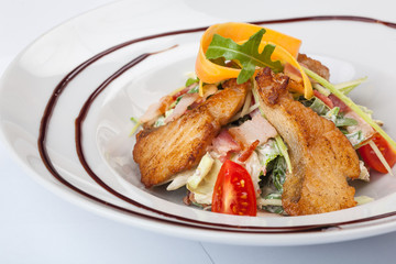 Salad with fried Pike perch