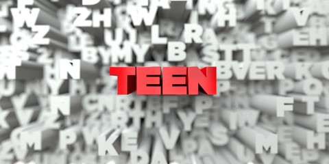 TEEN -  Red text on typography background - 3D rendered royalty free stock image. This image can be used for an online website banner ad or a print postcard.