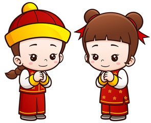 Vector Illustration of Cartoon Chinese Kids