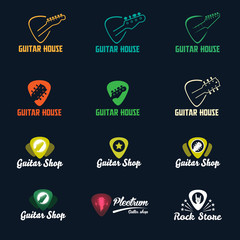 Guitar in plectrum shape logos set