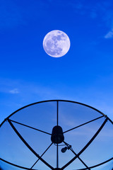 Satellite dish on the roof with supermoon night sky background.