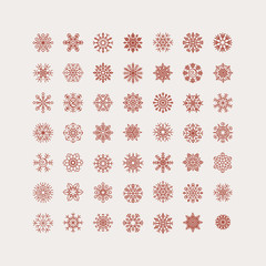 Set of 49 Linear Snowflakes. Vintage outlined snowflakes.