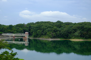 Fototapeta na wymiar 多摩湖の取水塔風景