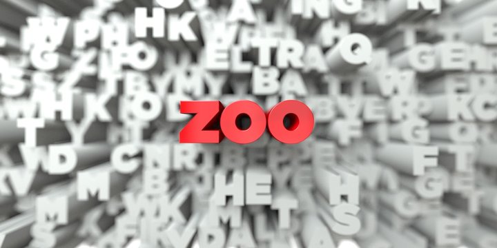 ZOO -  Red text on typography background - 3D rendered royalty free stock image. This image can be used for an online website banner ad or a print postcard.