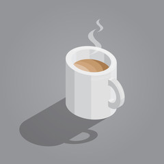 white cup of coffee on gray background isometric