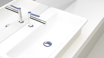Modern white sink in a soft light on white background 3d illustr