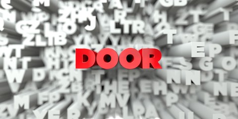 DOOR -  Red text on typography background - 3D rendered royalty free stock image. This image can be used for an online website banner ad or a print postcard.