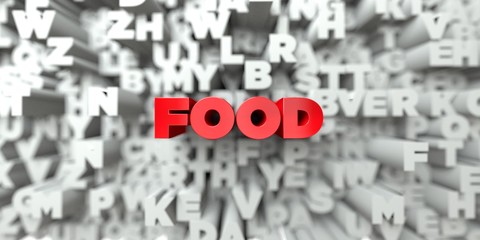 FOOD -  Red text on typography background - 3D rendered royalty free stock image. This image can be used for an online website banner ad or a print postcard.