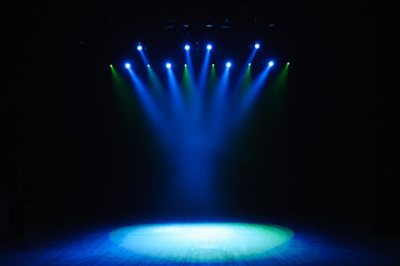 Free stage with lights, lighting devices.