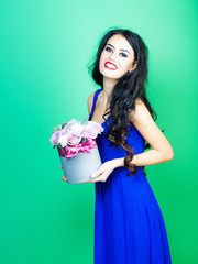 sexy girl with roses on green