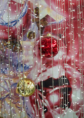 New Year's background, Christmas balls, lights, abstract, shallo
