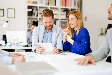 Coworkers working on project together