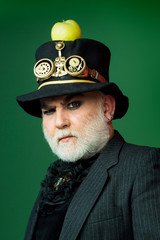 Frown bearded man or watchmaker