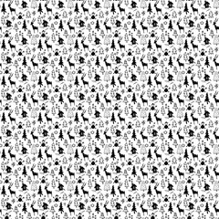 Merry Christmas artistic black and white hand drawn seamless pattern with winter forest