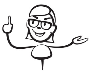 Strichmännchen hübsche Frau zeigt mit Finger