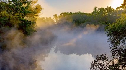 with mist over river