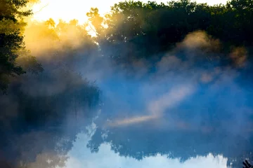 Aluminium Prints River morning mist over river