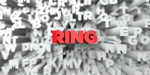 RING -  Red text on typography background - 3D rendered royalty free stock image. This image can be used for an online website banner ad or a print postcard.