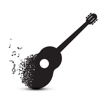 Guitar Made from Notes. Vector Music Symbol Isolated on White Background.
